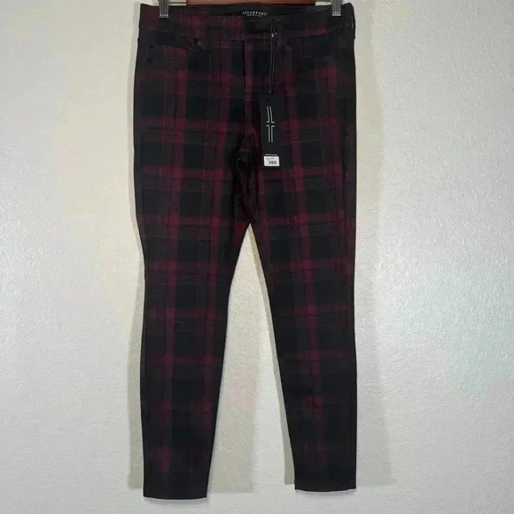 Liverpool Los Angeles Pants - Liverpool Los Angeles Madonna Plaid Pants Red Black NWT Women  Size 6/28 Petite